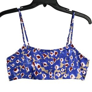 Floral Print Cami Top Blue Brown Crop Spaghetti Strap Smocked Back Summer XS New